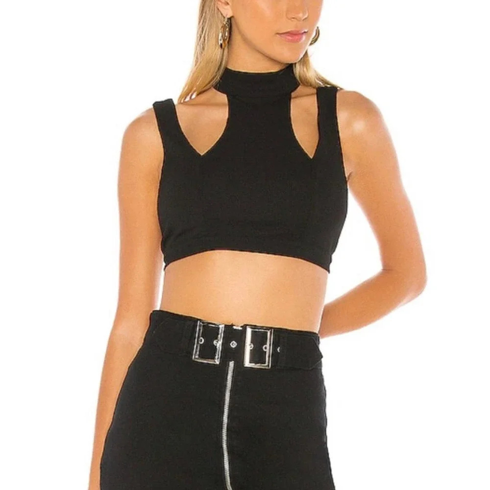 Superdown Women Size Small Black Tate Ribbed Cropped Top